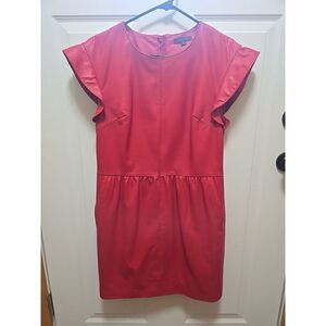 Rachel Zoe Red Lamb Leather Dress Women's 6 Cap Ruffle Sleeves‎ Zip Back Lined